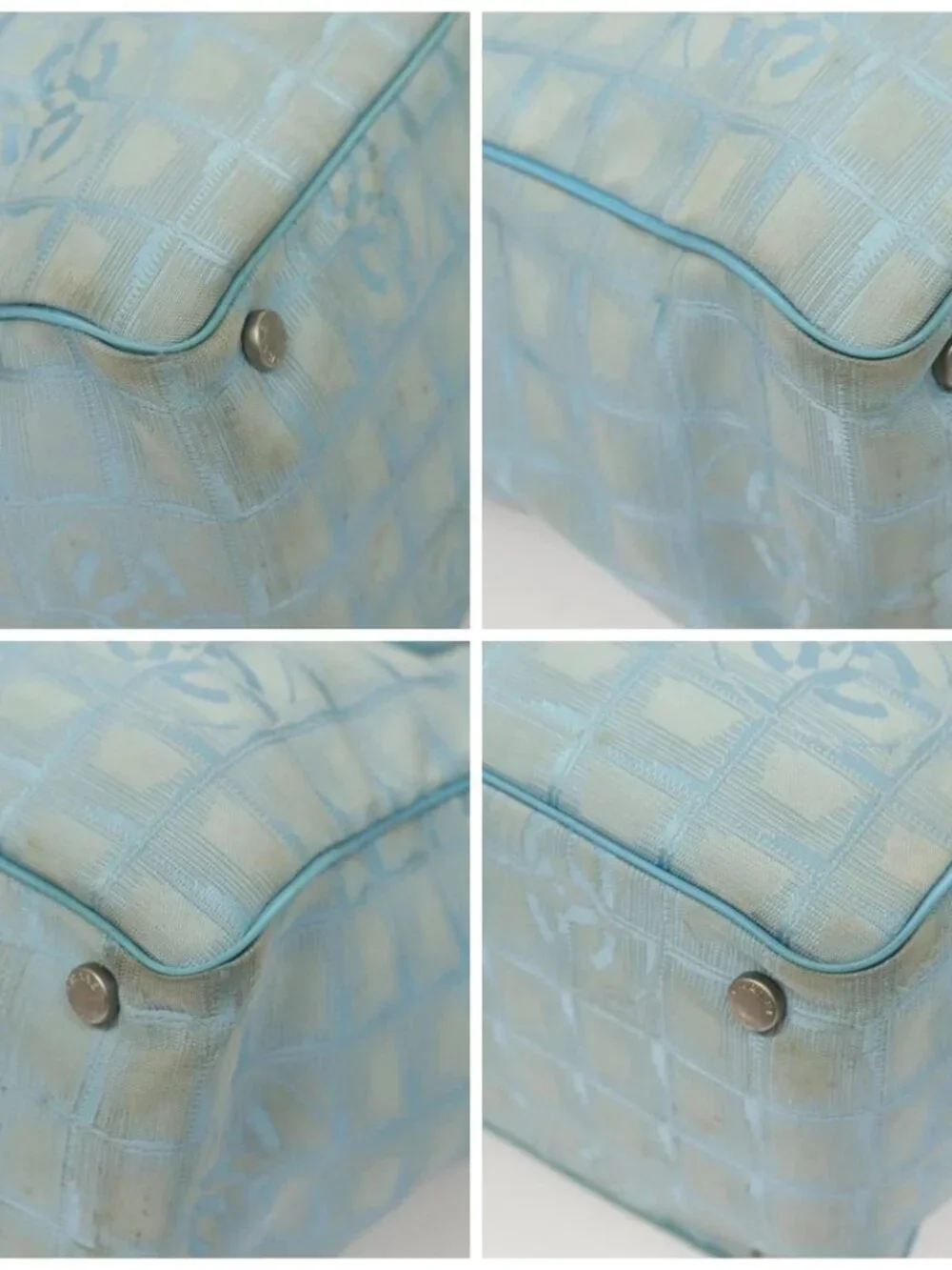 CHANEL New Travel line Tote Bag Light Blue Silver CC Auth 133486